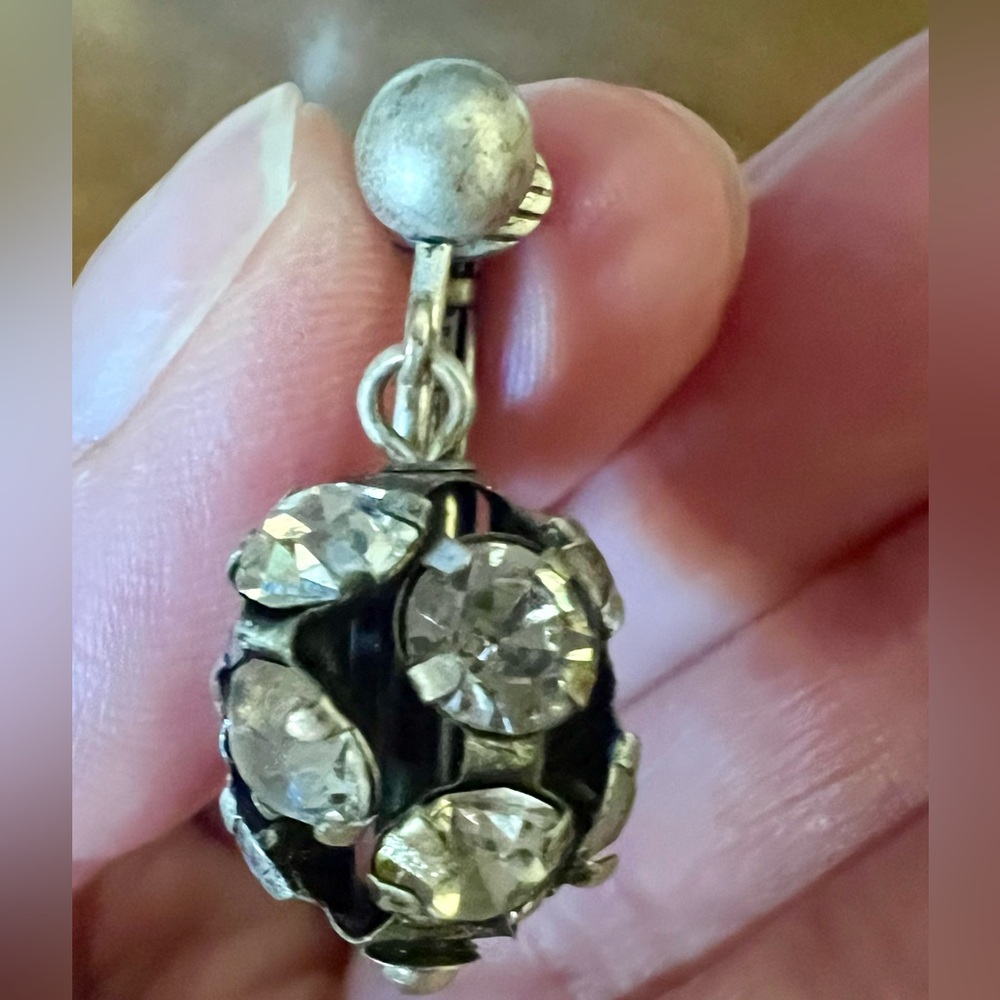 Chicos Clasp Dangle Glass, Silver Tone and Black Round Earrings